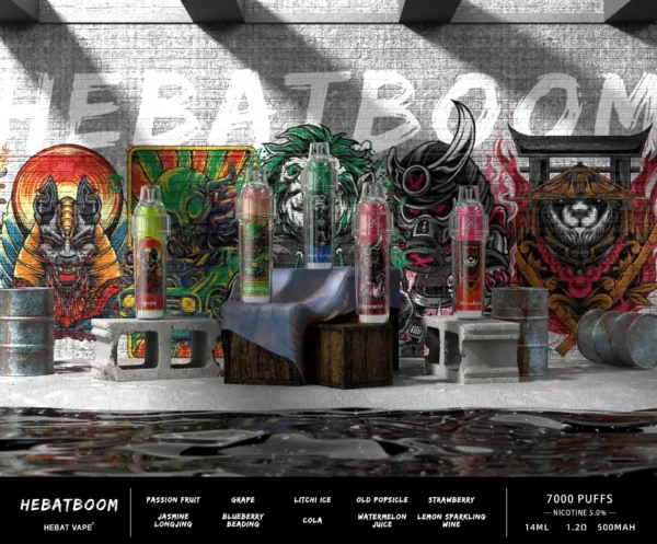 Hebat 喜貝 BOOM 7000口 拋棄式電子煙｜具備 14ml 巨量油倉與 500mAh 可充電續航，採用 3.5% 尼古丁鹽完美比例擊喉感炸裂，提供細膩霧化體驗