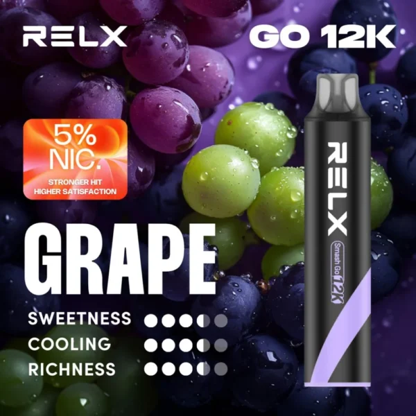 RELX Smash Go 12000口 拋棄式電子煙｜搭載獨家防乾燒技術與 400mAh 穩壓續航，具備 15ml 澎湃大容量與 3%~5% 尼古丁鹽爆爽擊喉感