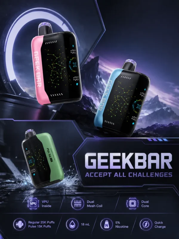 ChatGPT-Image-2026年8月31日-上午02_14_06.webp 【買5贈1】GEEK BAR Pulse X 星空系列 25000口 拋棄式電子煙|首創 3D 曲面全螢幕視覺設計,搭配 18ml 巨量裝與 5% 尼古丁鹽,帶來強勁擊喉與超長效續航體驗