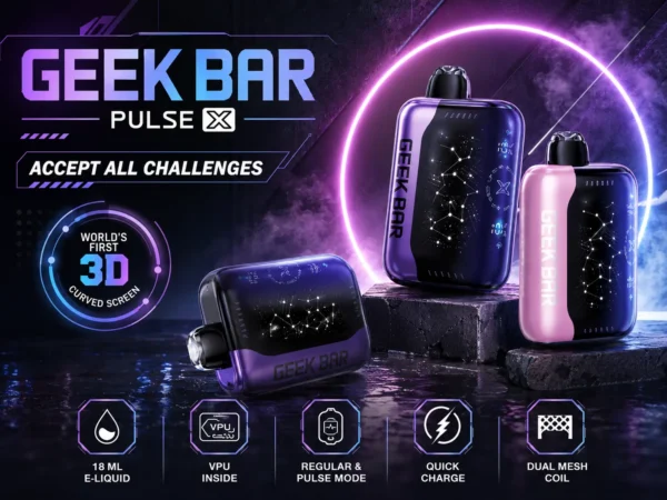 ChatGPT-Image-2026年8月31日-上午02_15_46.webp 【買5贈1】GEEK BAR Pulse X 星空系列 25000口 拋棄式電子煙|首創 3D 曲面全螢幕視覺設計,搭配 18ml 巨量裝與 5% 尼古丁鹽,帶來強勁擊喉與超長效續航體驗