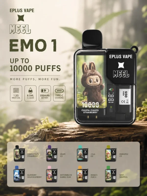 MEEL Labubu 聯名 10000口 拋棄式電子煙｜具備 8.5ml 巨量油倉與 550mAh 強力續航，採用 3% 尼古丁鹽順滑比例搭配 Mesh 芯極致還原果香