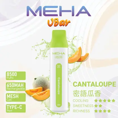 MEHA VBar 魅嗨 小白條 8500口 拋棄式電子煙｜具備 3% 尼古丁鹽黃金配方與冰爽水果系列清涼口感，採用 8500 口大容量規格，搭配 650mAh 大電量可充電設計