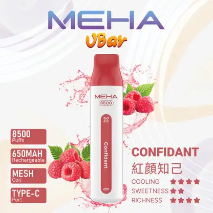 MEHA VBar 魅嗨 小白條 8500口 拋棄式電子煙｜具備 3% 尼古丁鹽黃金配方與冰爽水果系列清涼口感，採用 8500 口大容量規格，搭配 650mAh 大電量可充電設計