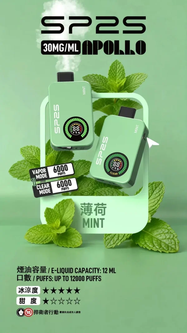 SP2S 12000口 拋棄式電子煙｜具備 9W/13.6W 雙檔調壓與 12ml 大容量油艙，採用 30mg 尼古丁鹽，搭載 650mAh 大電量並支援 Type-C 快充